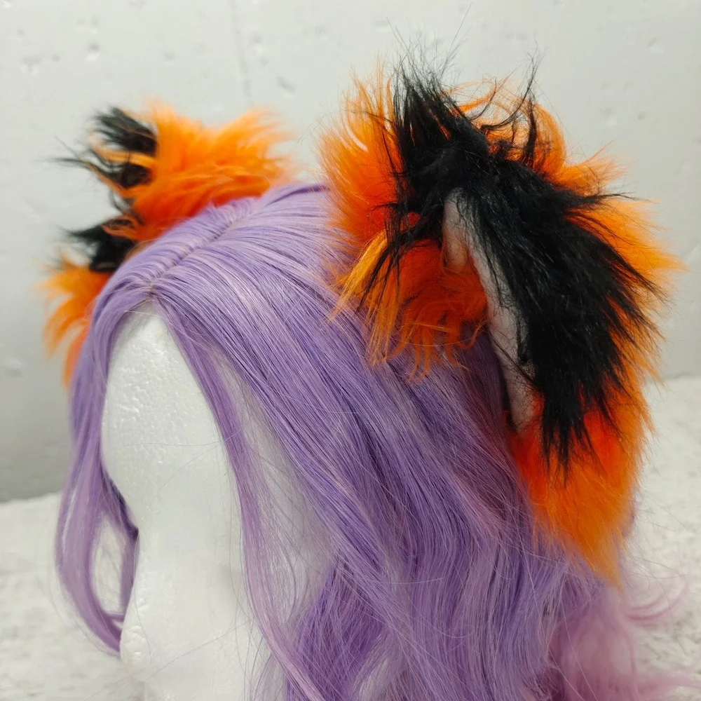 PawStar Faux Fur Fox‎ Ear Hair Clips Orange Black Cosplay Furry Anime Convention